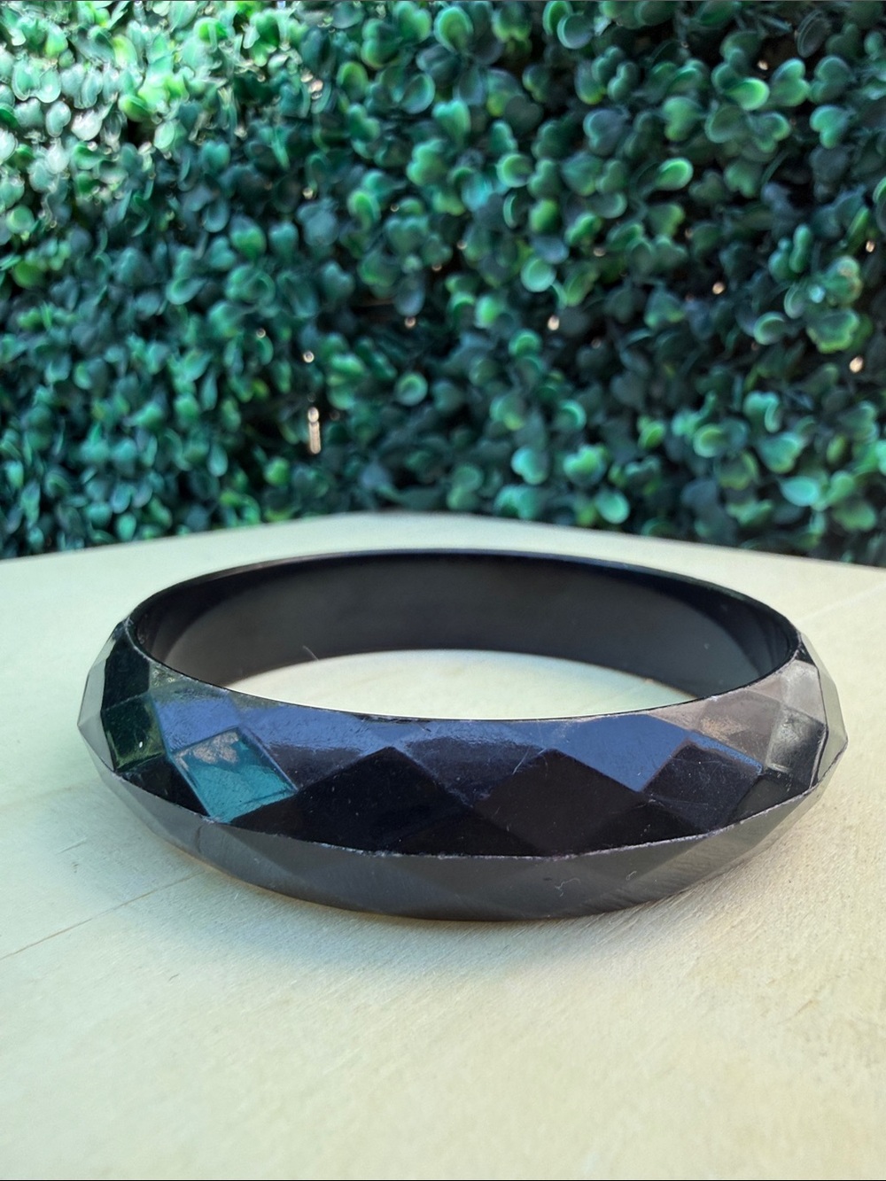 Classic Faceted Black Bangle Bracelet
